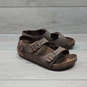 Birkenstock Girl Milano Kids Brown Sandals Slide Flats Shoes Sz 33/2 Narrow
